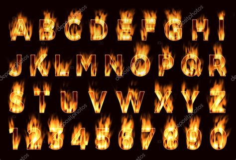 Fire font. Plum letters. Font on fire. — Stockfoto ...