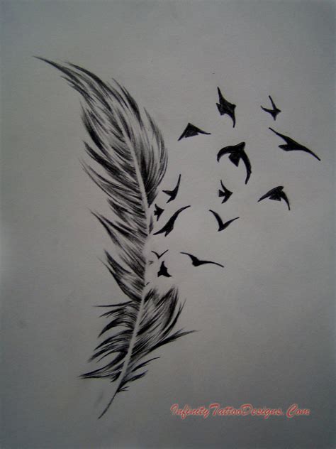 Flying Birds And Feather Tattoo Design