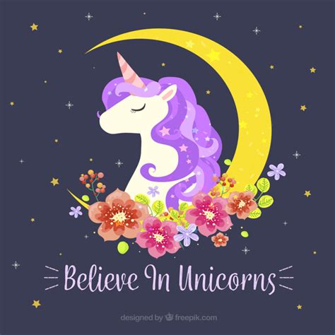 Fondo de unicornio con luna y decoración floral ...