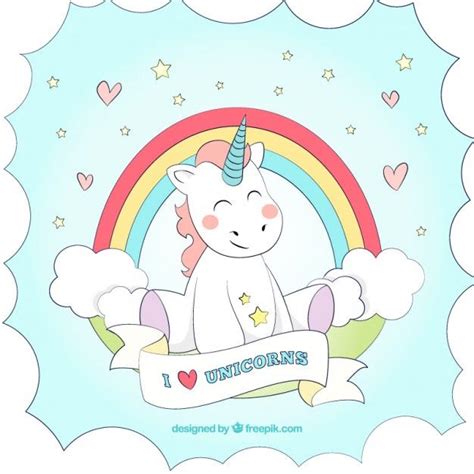 Fondo de unicornio dibujado a mano con un arcoiris Vector ...