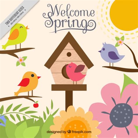 Fondo primaveral colorido con pájaros | Descargar Vectores ...