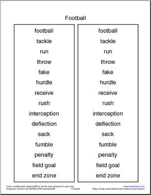 Football Terminology Spelling List I abcteach.com | abcteach