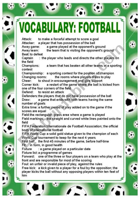FOOTBALL VOCABULARY   ESL worksheet by dan1238