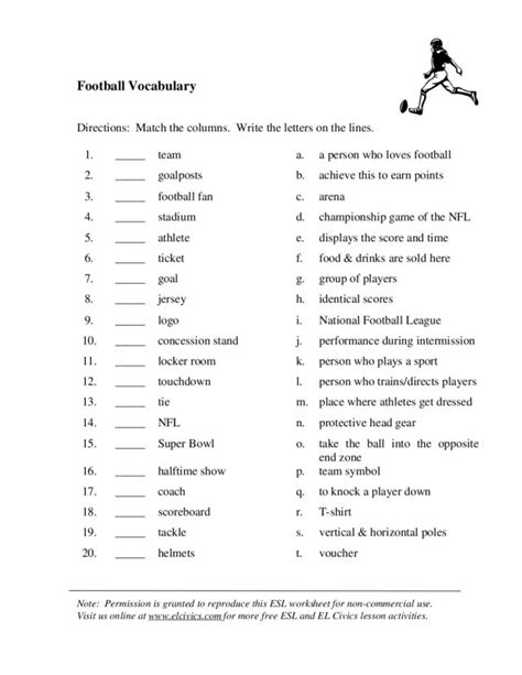 Football Vocabulary Worksheet for 2nd   6th Grade | Lesson ...