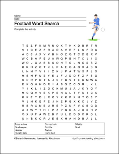 Football Word Search, Vocabulary Work Sheet, Crossword ...