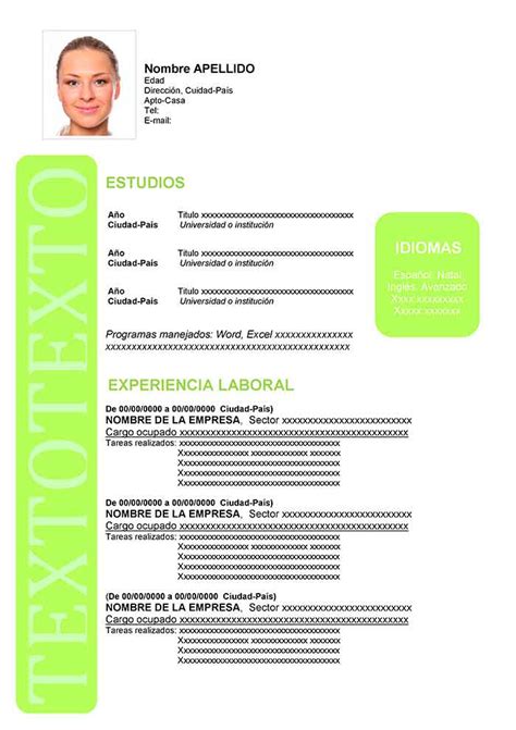 Formato de Curriculum Vitae en Español | Formatos de CV