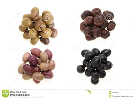 Four Types Of Portuguese Olives Pickles Isolated Stock ...