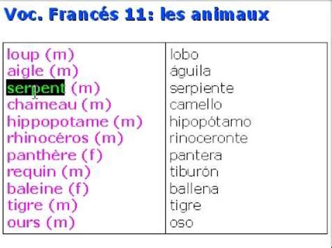 Francés vocabulario 11   les animaux   YouTube