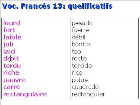 Francés vocabulario 13   qualificatifs   YouTube