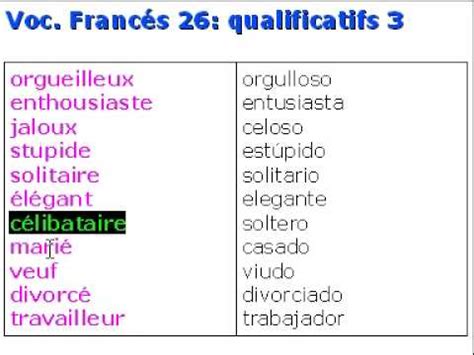 Francés vocabulario 26   qualificatifs 3   YouTube