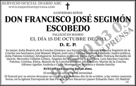 Francisco José Segimón Escobedo | Esquelas en Prensa