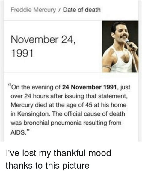 Freddie Mercury Date of Death November 24 1991 on the ...