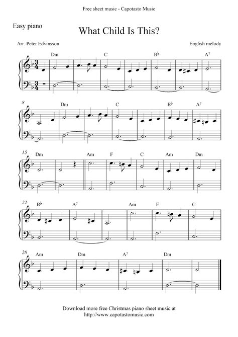 Free Christmas piano sheet music, What Child Is This?