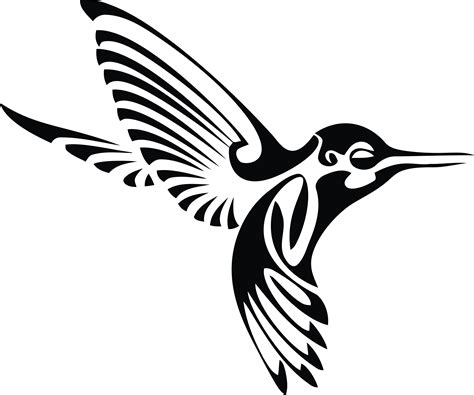 Free Clipart Of A black and white tribal hummingbird in flight