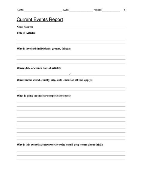 Free Current Events Report Worksheet for Classroom ...