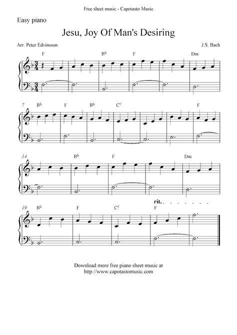 Free easy piano sheet music solo, Jesu, Joy Of Man s Desiring