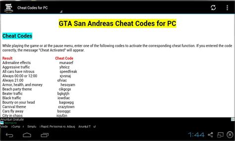 Free GTA San Andreas Cheat Codes 2014 APK Download For ...
