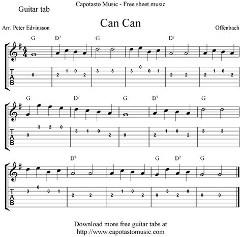 Free guitar tablature sheet music, Can Can