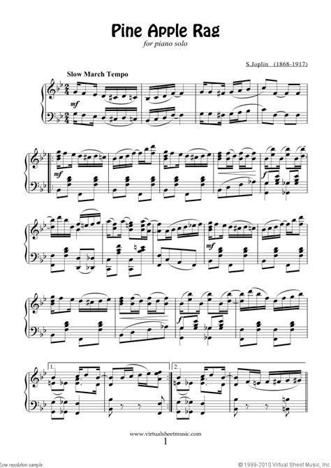 Free Joplin   Pine Apple Rag sheet music for piano solo