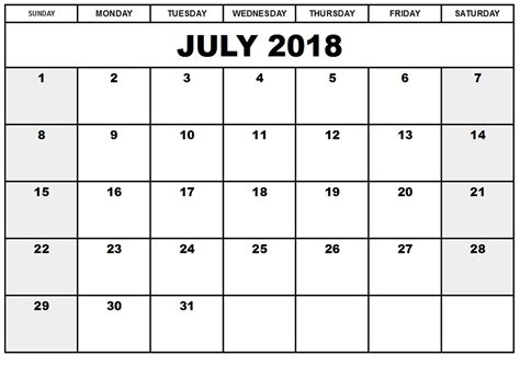 Free July 2018 Calendar Printable Blank Templates   Word ...