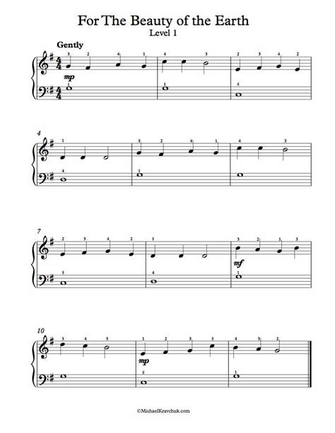 Free Piano Arrangement Sheet Music   For The Beauty Of The ...