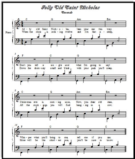Free Print Out Sheet Music Jolly Old Saint Nicholas Piano ...