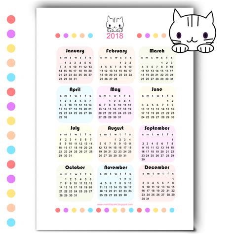 Free printable 2018 kawaii calendar   Kalender 2018 ...