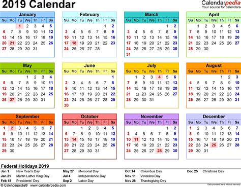Free Printable 2019 Calendar With Holidays ...