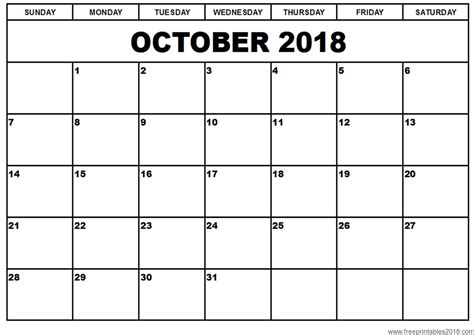 Free Printable Calendar October 2018 | Free Printables 2018