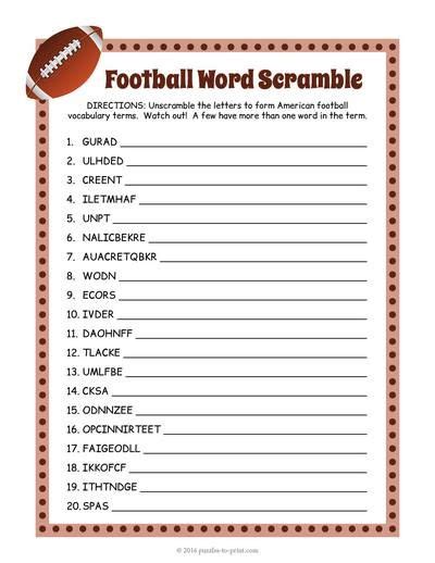 Free Printable Football Word Scramble | dad | Pinterest ...