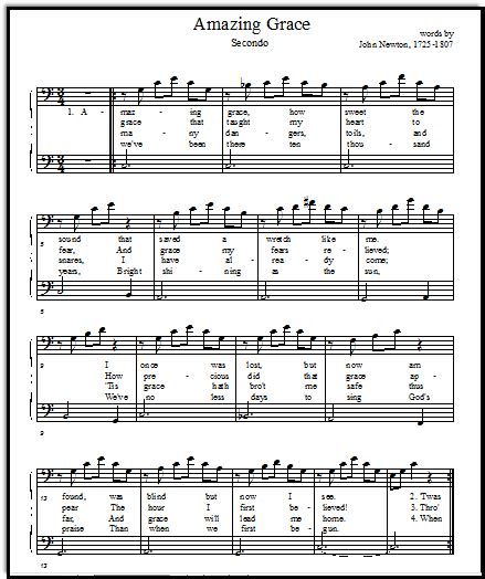 Free Printable Music Sheets Amazing Grace Solos and Duet ...