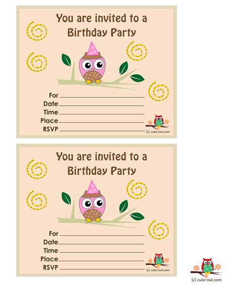 Free Printable Owl Birthday Party Invitations
