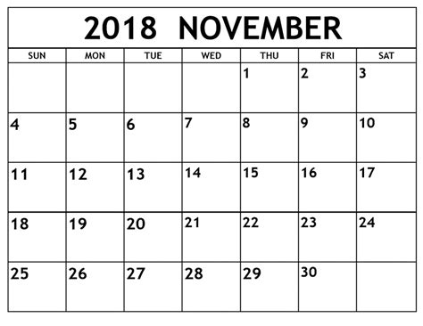 Free Sample November 2018 Calendar Template | November ...