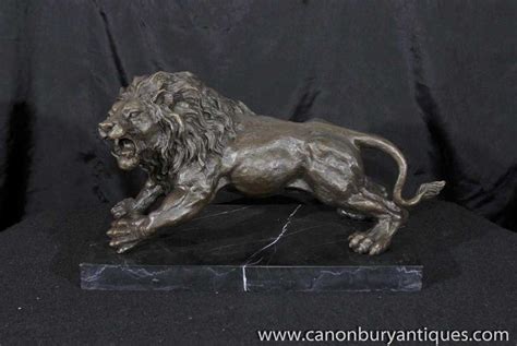 French Bronze Lion Statue Cat Casting Prowling Tiger Animals
