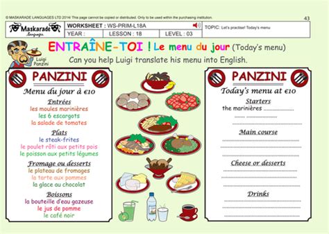 FRENCH  UNIT 5: FOOD  YEAR 5 & 6: At the restaurant ...