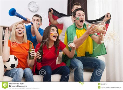Friends Watching Football Game On TV Stock Photo   Image ...