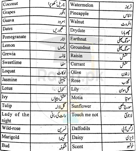 Fruits and Flowers English Words and Meanings in Urdu ...