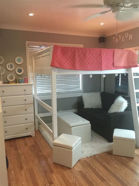 Full sized loft bed with seating area. | Twin Teen Girls ...