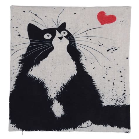 Fundas de cojines con dibujos de gatos blanco y negro ...