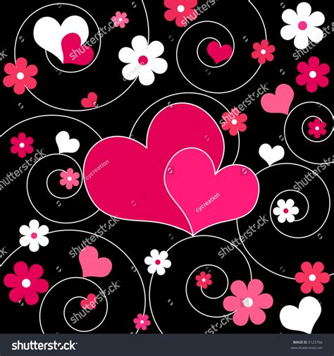 Funky Hearts Flowers Spiral Design On Stock Illustration ...