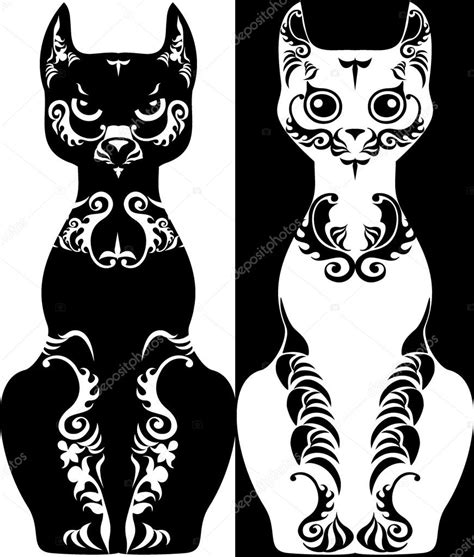 gato de la imagen estilizada con dibujos blanco y negro ...