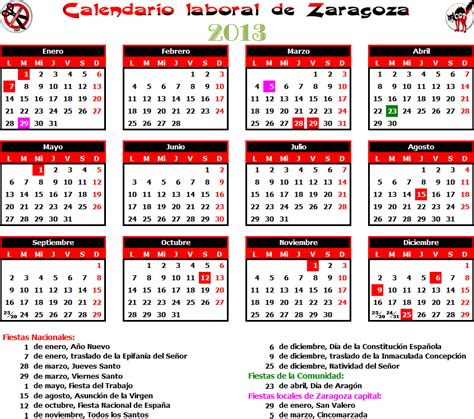 GAtos Sindicales: [Zaragoza] Calendario laboral 2013 Zaragoza