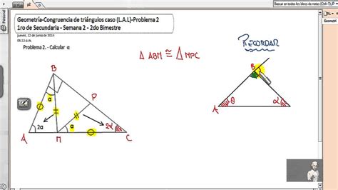 Geometría Congruencia de triángulos  caso L A L  Problema ...