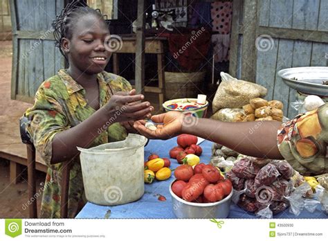 Ghanaian Market Woman Sells Vegetables And Herbs Editorial ...