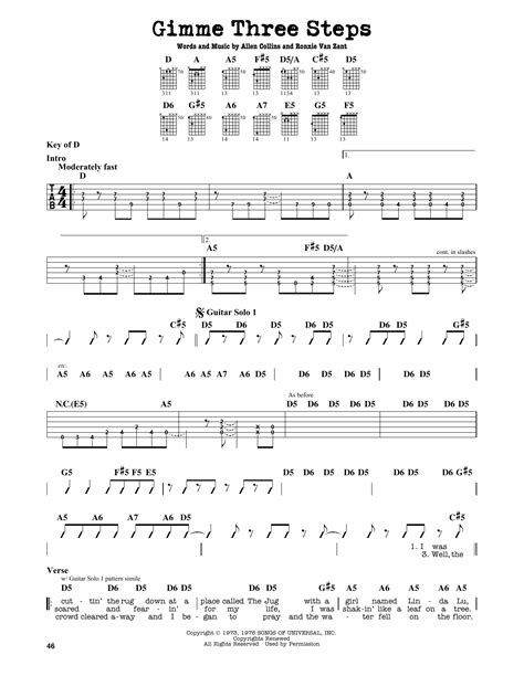 Gimme Three Steps sheet music by Lynyrd Skynyrd  Guitar ...