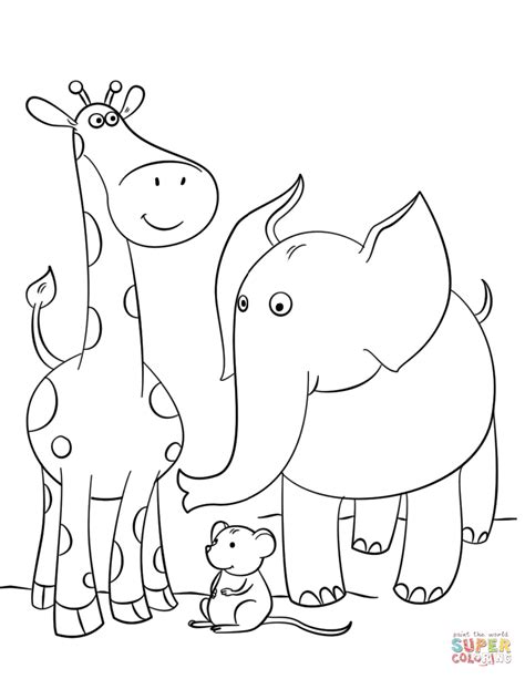 Giraffe, Mouse and Elephant coloring page | Free Printable ...