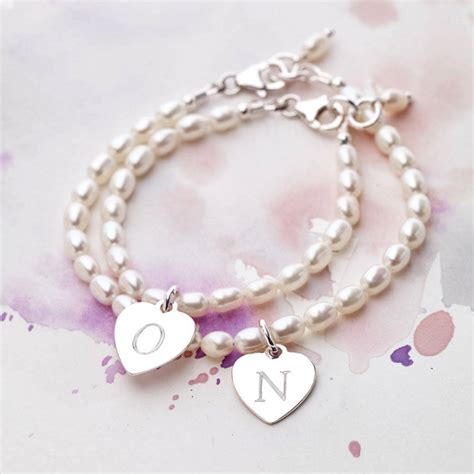 girls personalised silver charm and hope pearl bracelet by ...