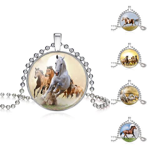 Girls Running Horse Painting Necklace Women Horse Necklace ...