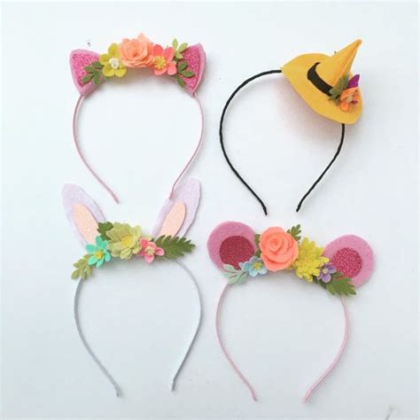 Glitter animal ears with felt flowers headband. Bunny ears ...