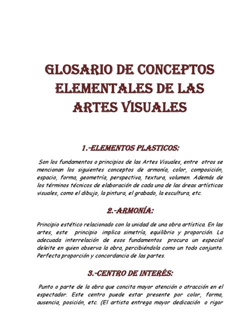 Glosario de Conceptos Elementales de Las Artes Visuales